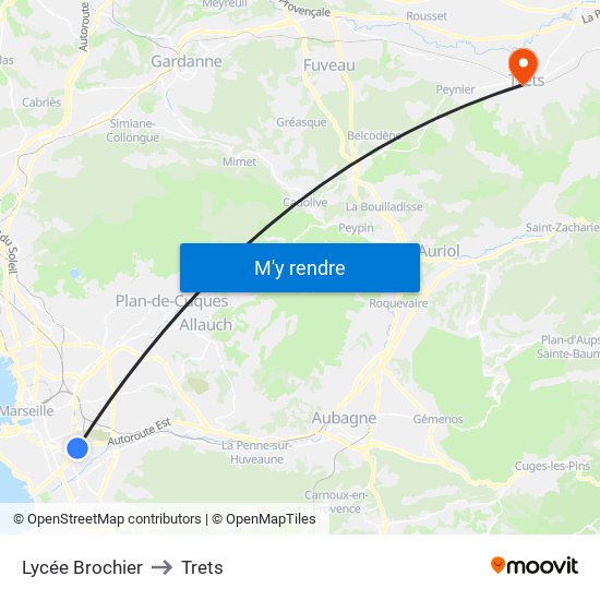 Lycée Brochier to Trets map