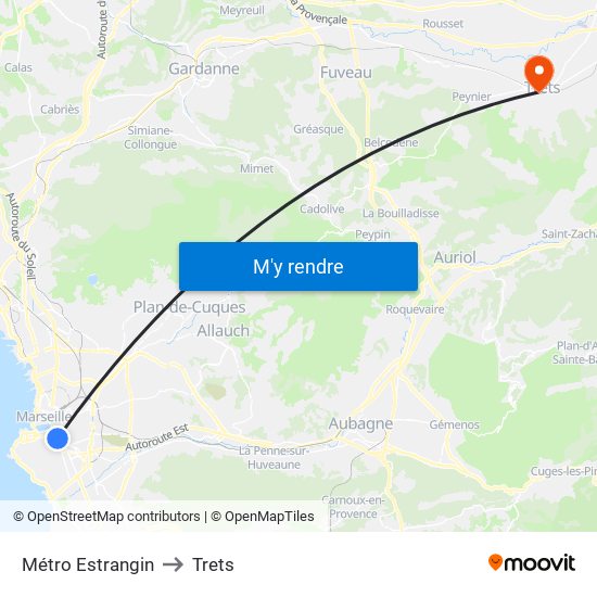 Métro Estrangin to Trets map
