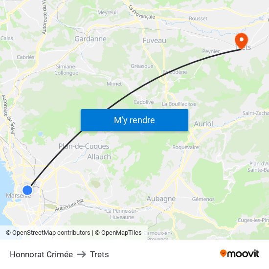 Honnorat Crimée to Trets map
