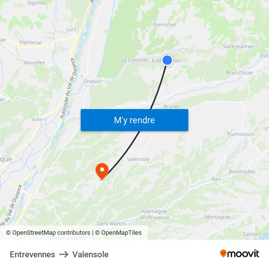 Entrevennes to Valensole map