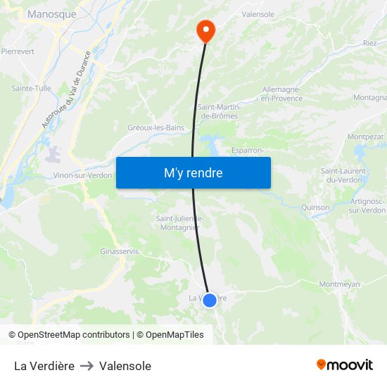 La Verdière to Valensole map