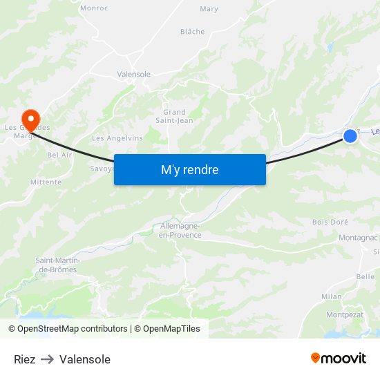 Riez to Valensole map