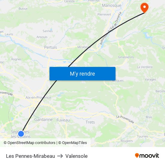 Les Pennes-Mirabeau to Valensole map