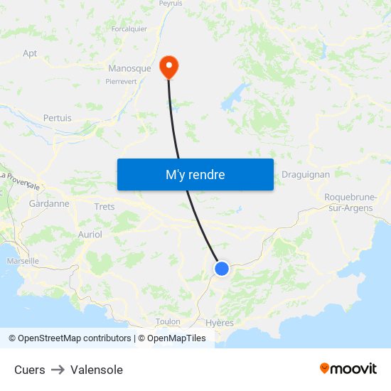Cuers to Valensole map