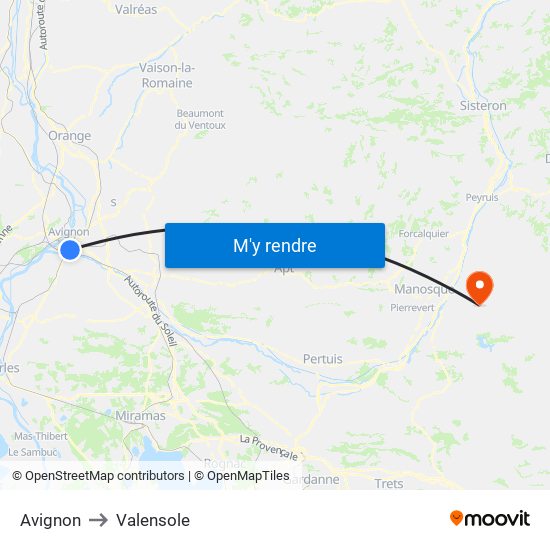 Avignon to Valensole map