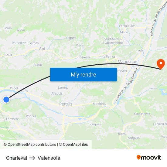 Charleval to Valensole map