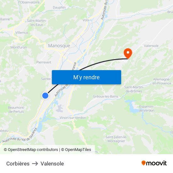 Corbières to Valensole map