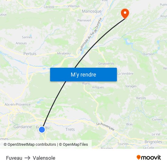 Fuveau to Valensole map