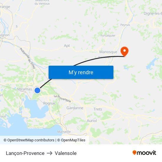 Lançon-Provence to Valensole map