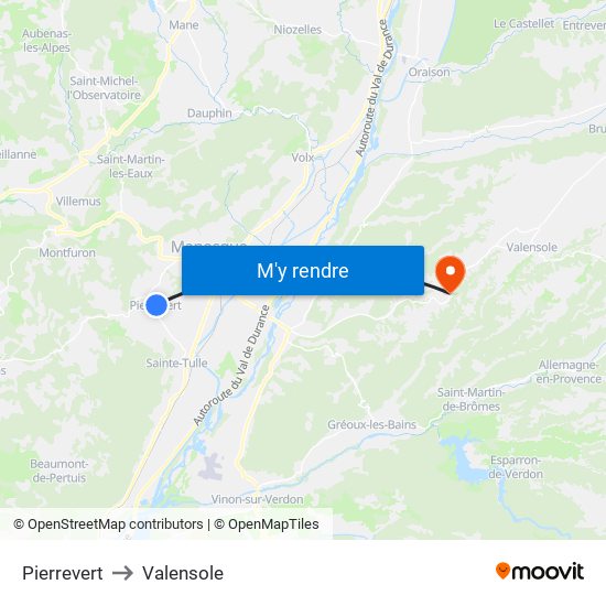 Pierrevert to Valensole map