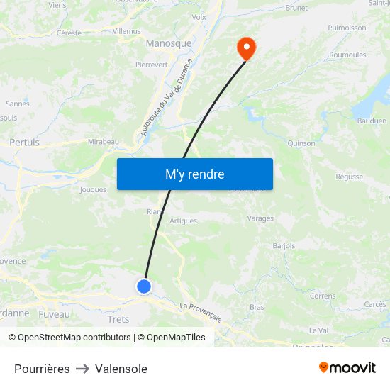 Pourrières to Valensole map