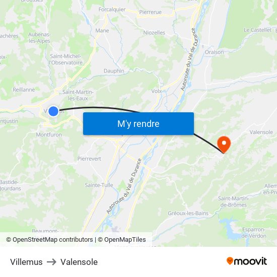Villemus to Valensole map