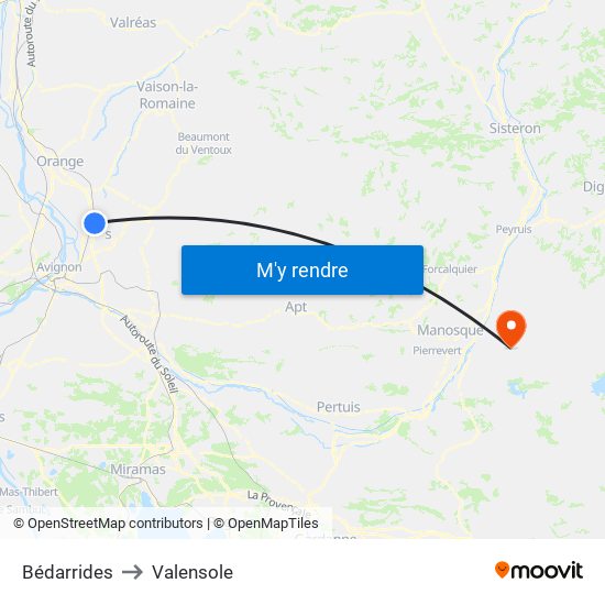 Bédarrides to Valensole map