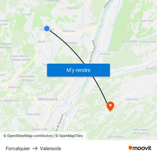 Forcalquier to Valensole map