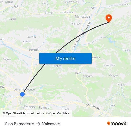 Clos Bernadette to Valensole map