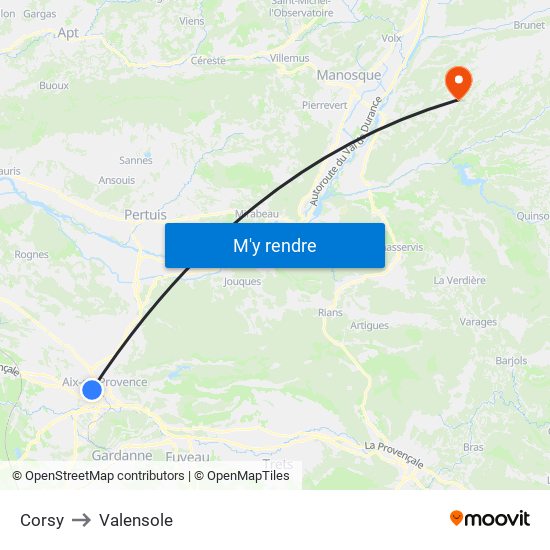 Corsy to Valensole map