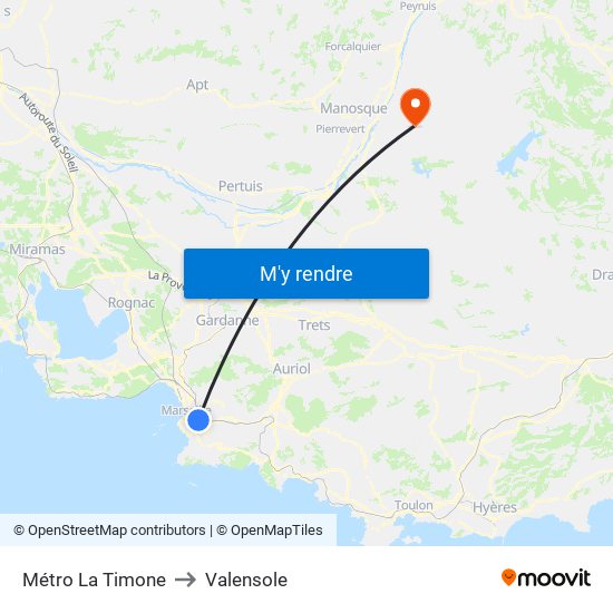 Métro La Timone to Valensole map