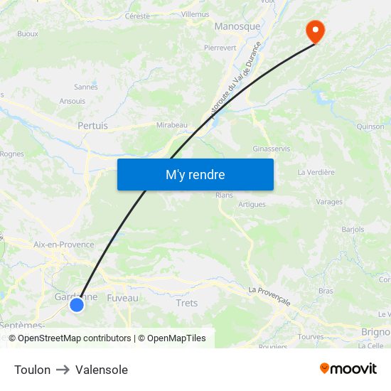 Toulon to Valensole map