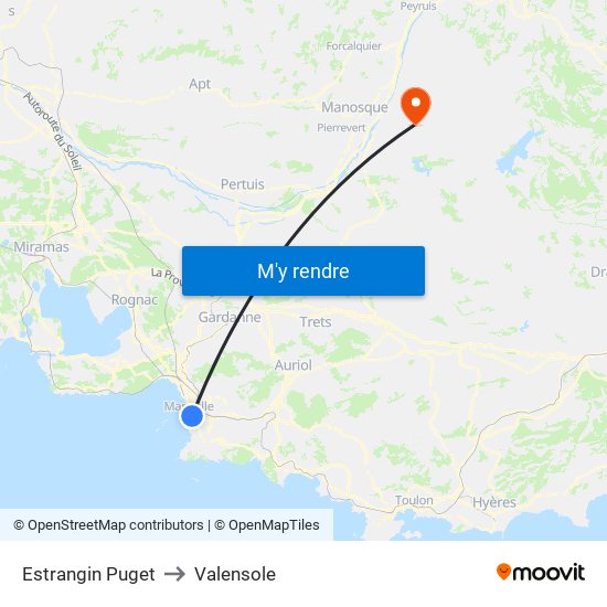 Estrangin Puget to Valensole map
