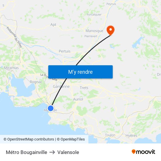 Métro Bougainville to Valensole map