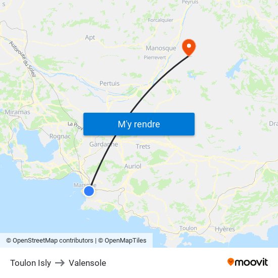 Toulon Isly to Valensole map