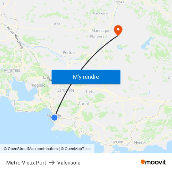 Métro Vieux Port to Valensole map