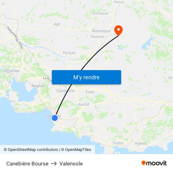 Canebière Bourse to Valensole map