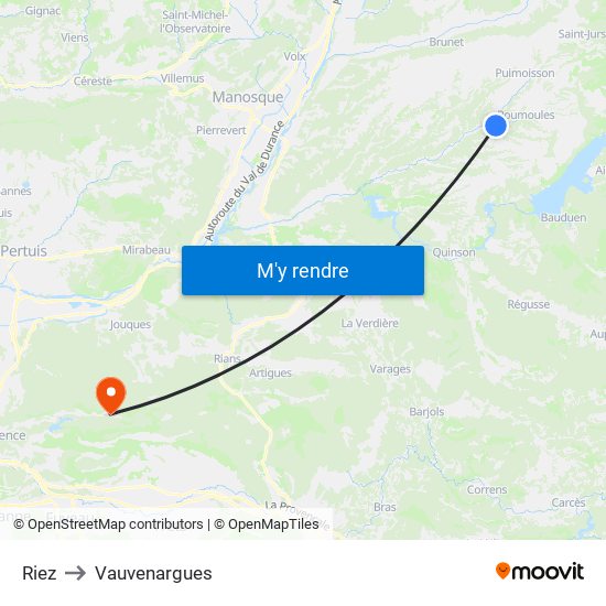 Riez to Vauvenargues map