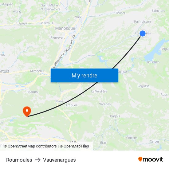 Roumoules to Vauvenargues map