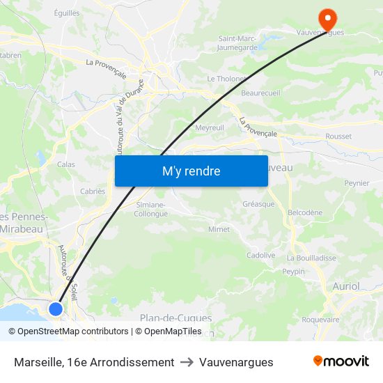 Marseille, 16e Arrondissement to Vauvenargues map