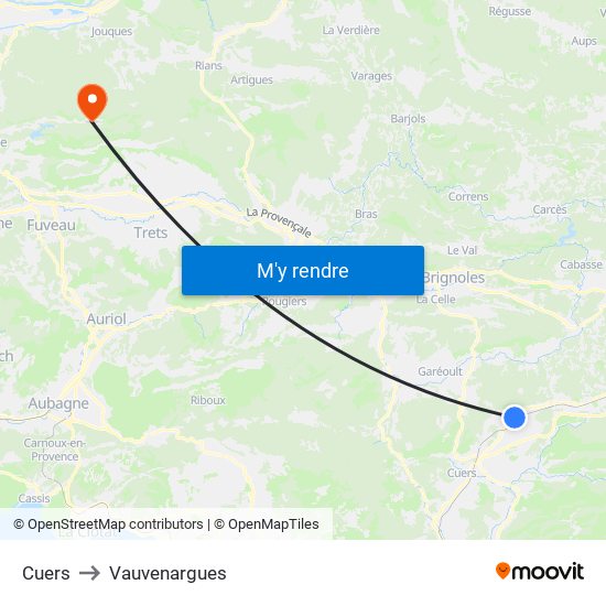 Cuers to Vauvenargues map
