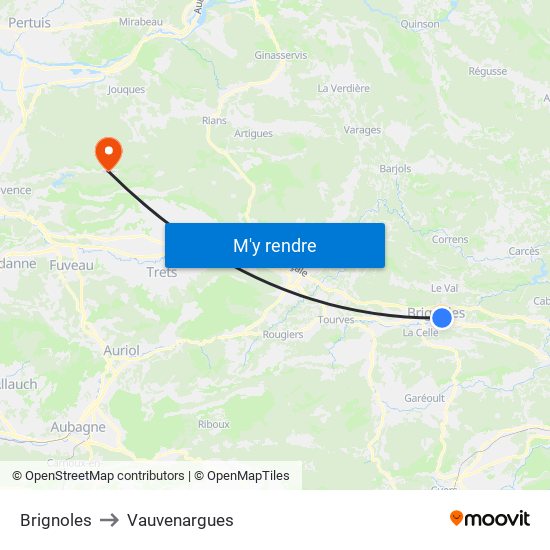 Brignoles to Vauvenargues map