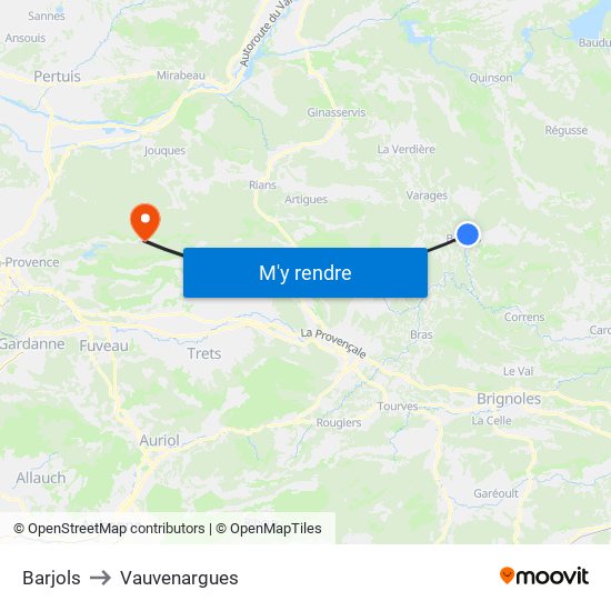 Barjols to Vauvenargues map