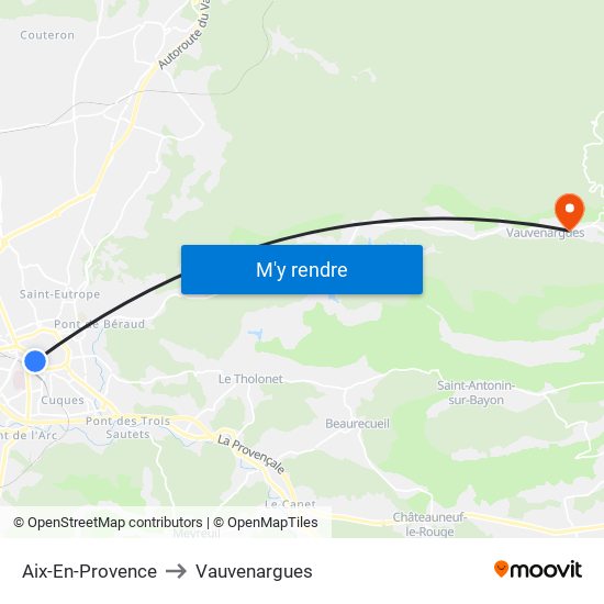 Aix-En-Provence to Vauvenargues map