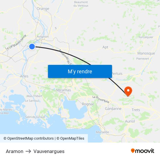 Aramon to Vauvenargues map