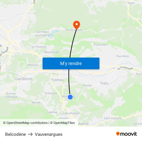 Belcodène to Vauvenargues map