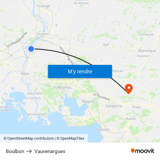 Boulbon to Vauvenargues map