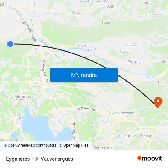 Eygalières to Vauvenargues map