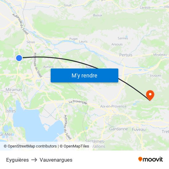 Eyguières to Vauvenargues map
