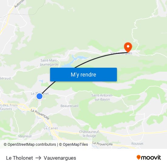 Le Tholonet to Vauvenargues map