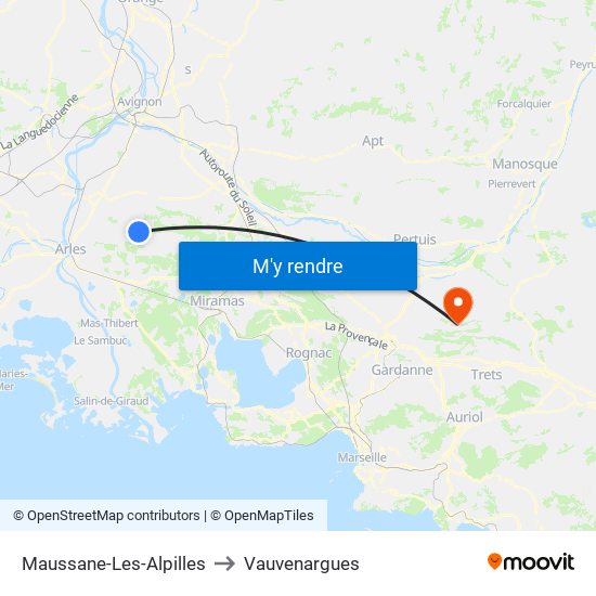 Maussane-Les-Alpilles to Vauvenargues map