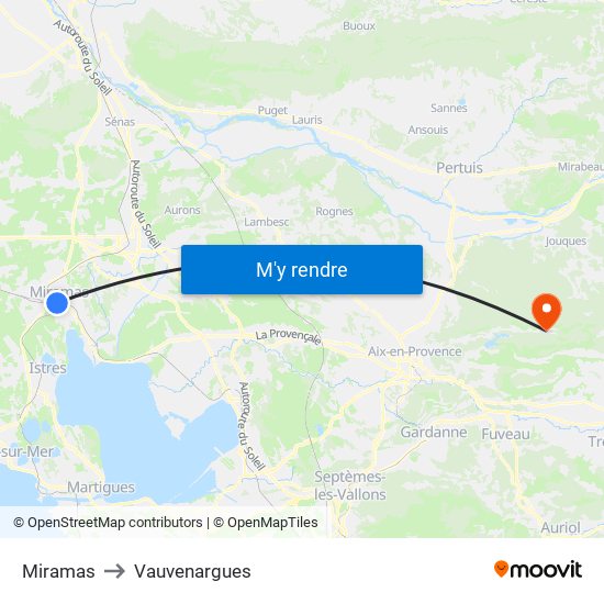 Miramas to Vauvenargues map