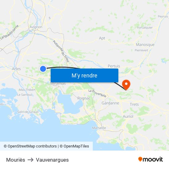 Mouriès to Vauvenargues map