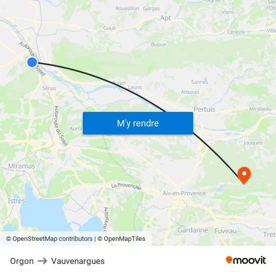 Orgon to Vauvenargues map