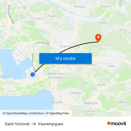 Saint-Victoret to Vauvenargues map