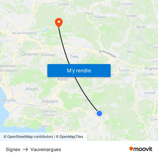 Signes to Vauvenargues map