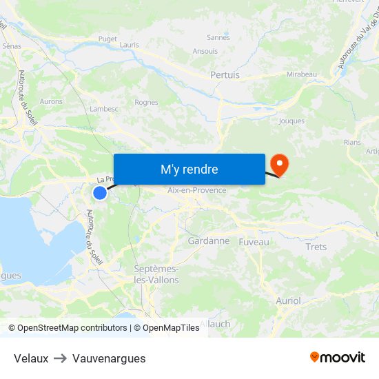 Velaux to Vauvenargues map