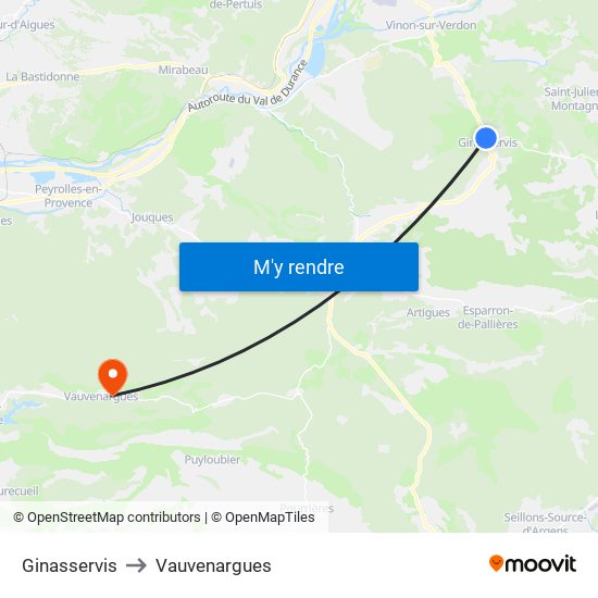 Ginasservis to Vauvenargues map