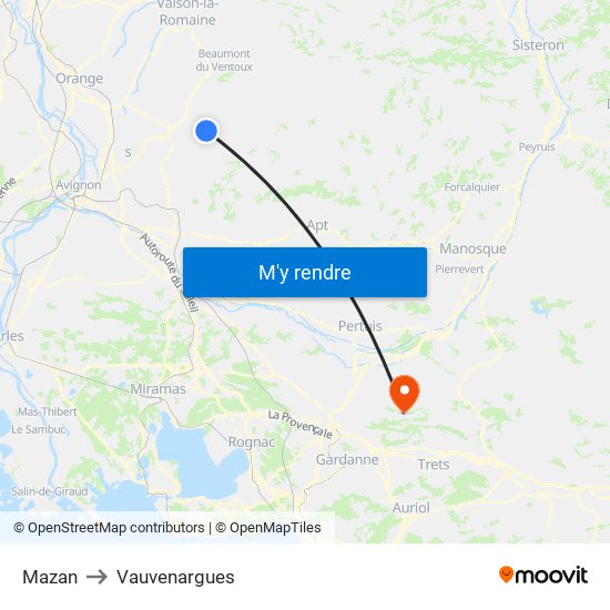 Mazan to Vauvenargues map