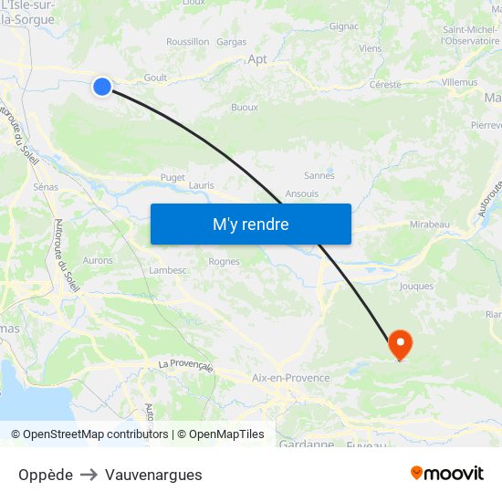 Oppède to Vauvenargues map